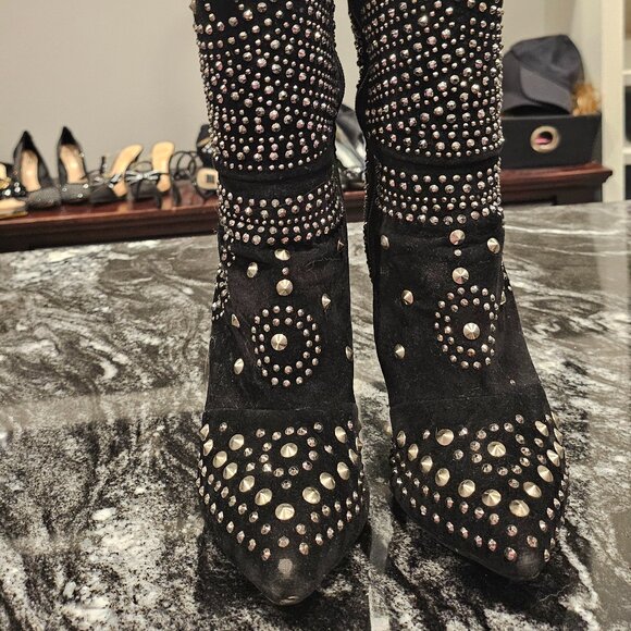 Lola Black Studded Heeled Boots Size 6.5 - Picture 1 of 5